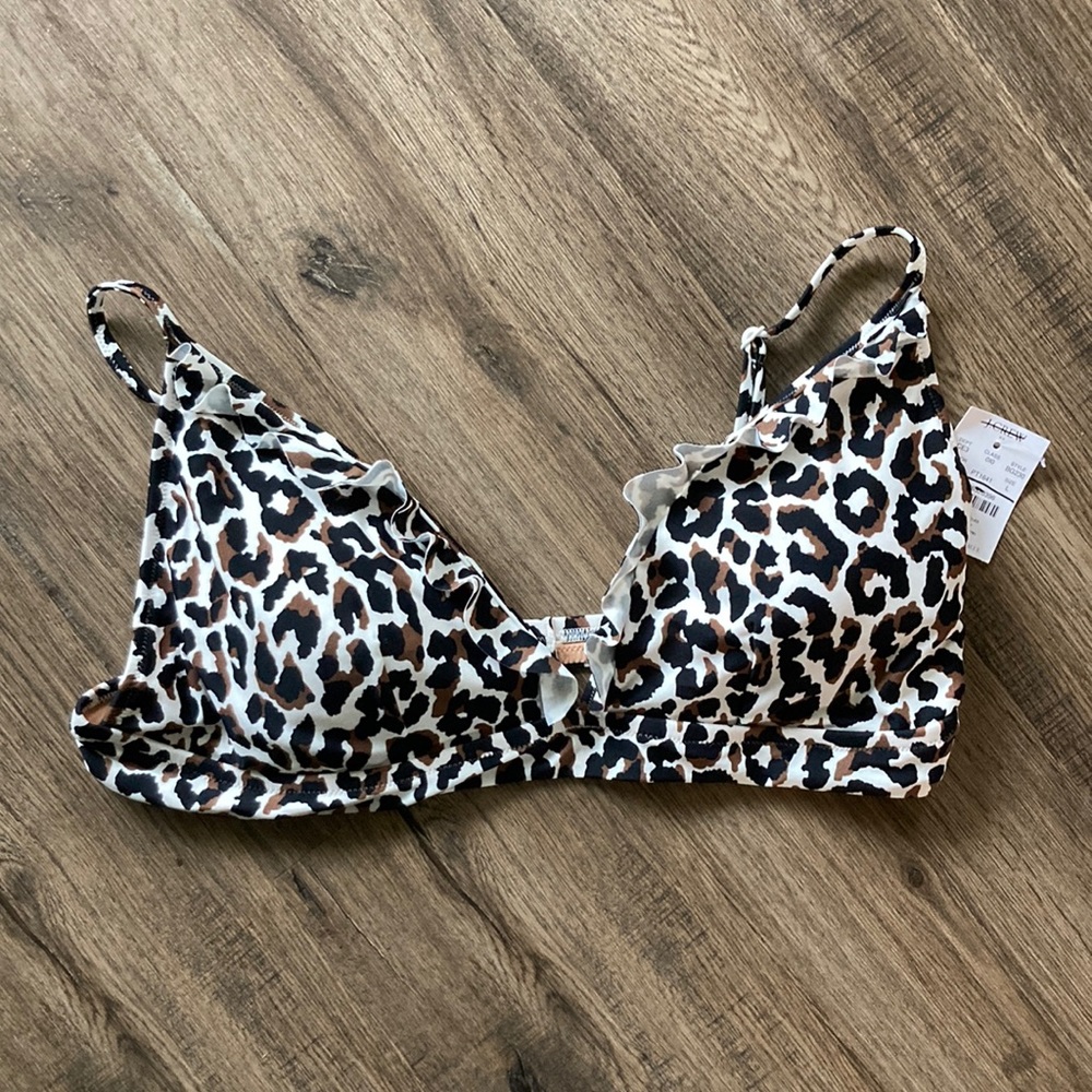 J. Crew Factory | Black/Brown Cheetah Print Bikini Top sz Large